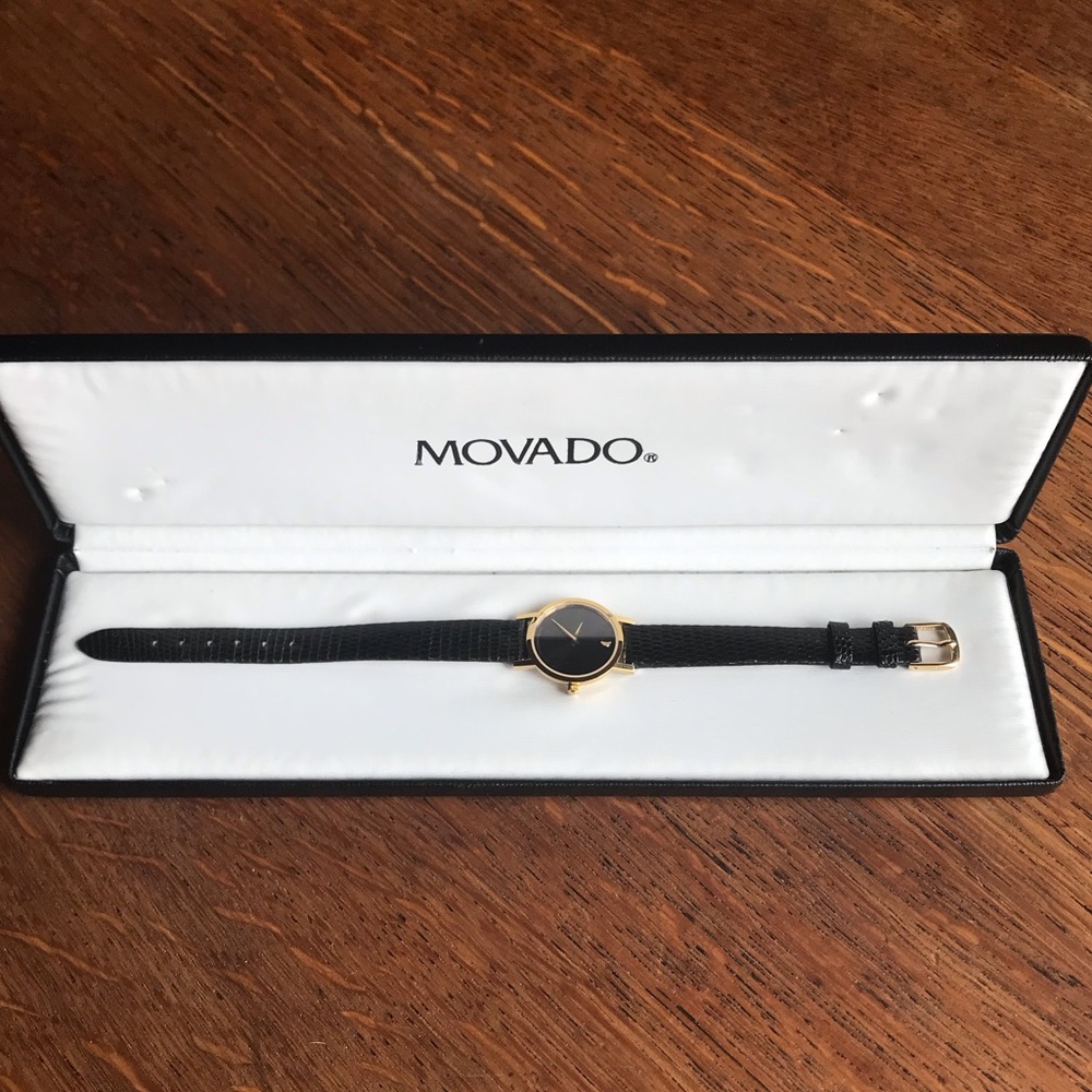 Movado Women's Museum Black Watch W/Lizard Strap